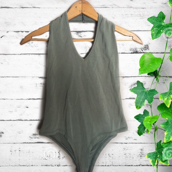 Tops - Olive Green Bodysuit - Halter Top/ Backless